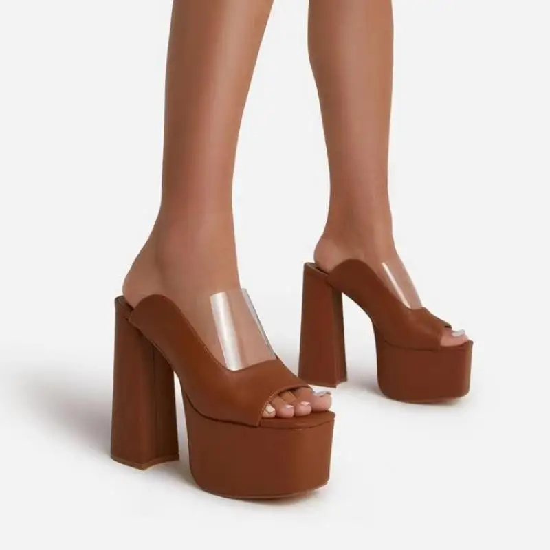 TGHDOF Ladies Sandals 2021 Fashion Waterproof Thick Sole 13CM Chunky Heels Simple Buckle Lace Up Ladies Sexy High Heels