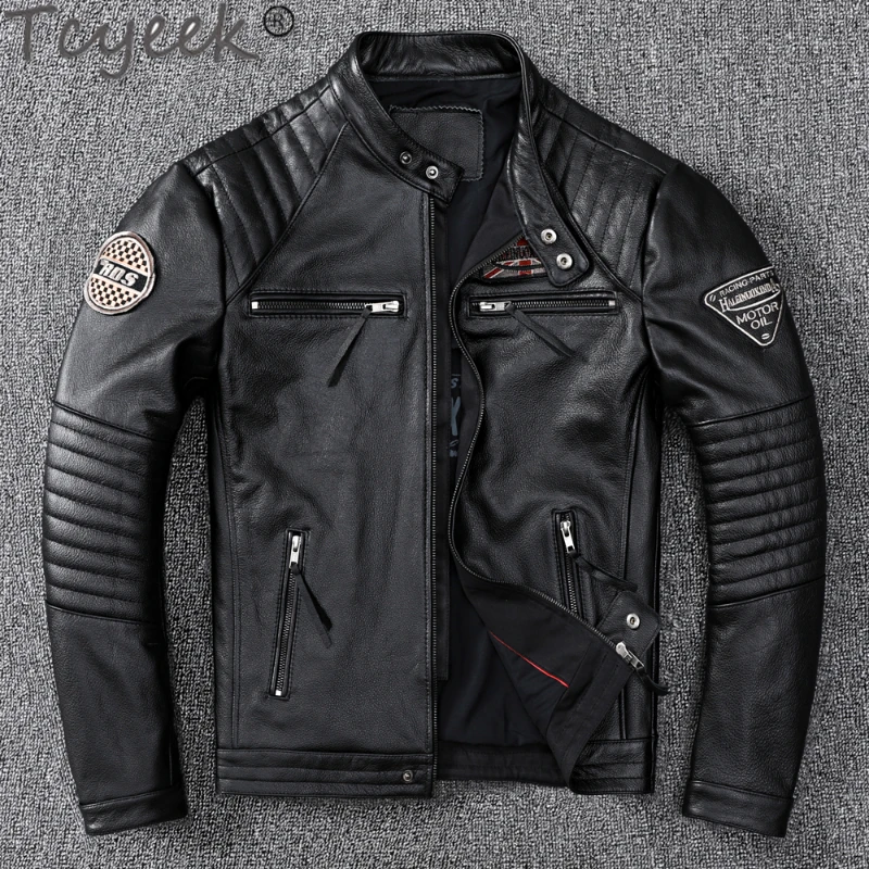 

Tcyeek Genuine Leather Jacket Men Vintage Natural Cowskin Coat Spring Autumn Men's Bomber Motorcycle Leather Chaquetas Hombre