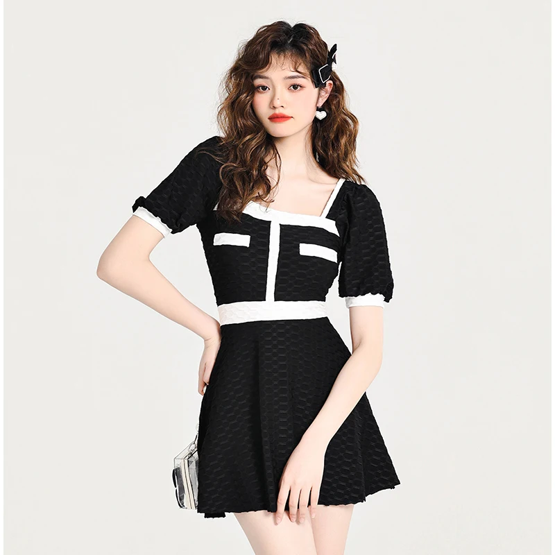 Женский купальник платье монокини бикини в Корейском стиле с коротким рукавом