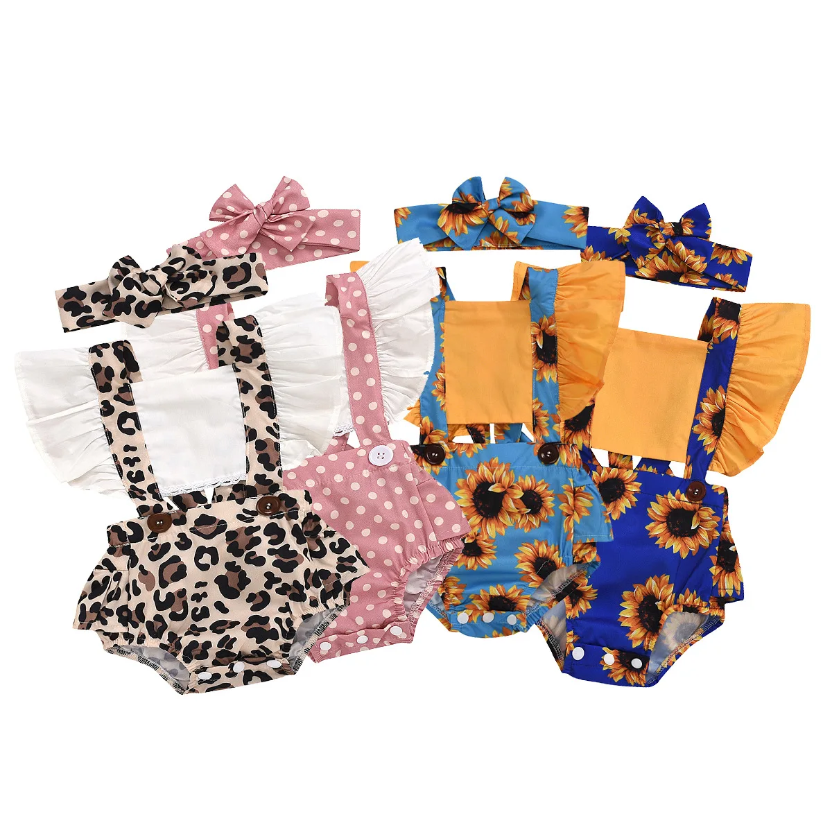 Baby Summer Clothing Newborn Infant Baby Girl Clothes Leopard Jumpsuit Bodysuit Headband 2Pcs Outfits