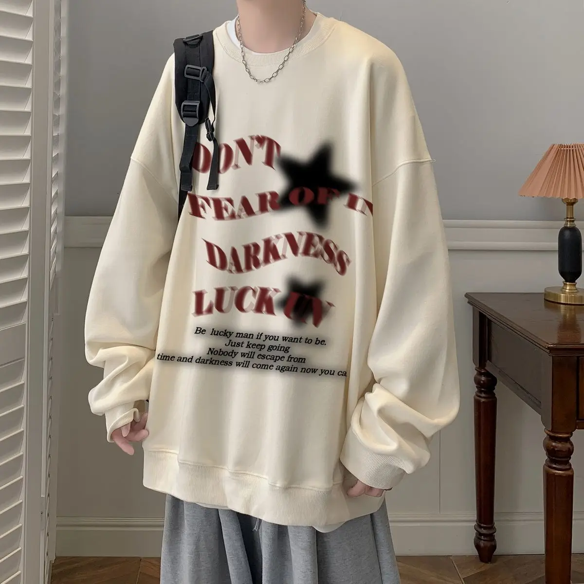 

American Vintage Sweater Men's Autumn New Fashion Trendy Print Long Sleeve Man Clothing Loose Casual Bottom Shirt Streetwear