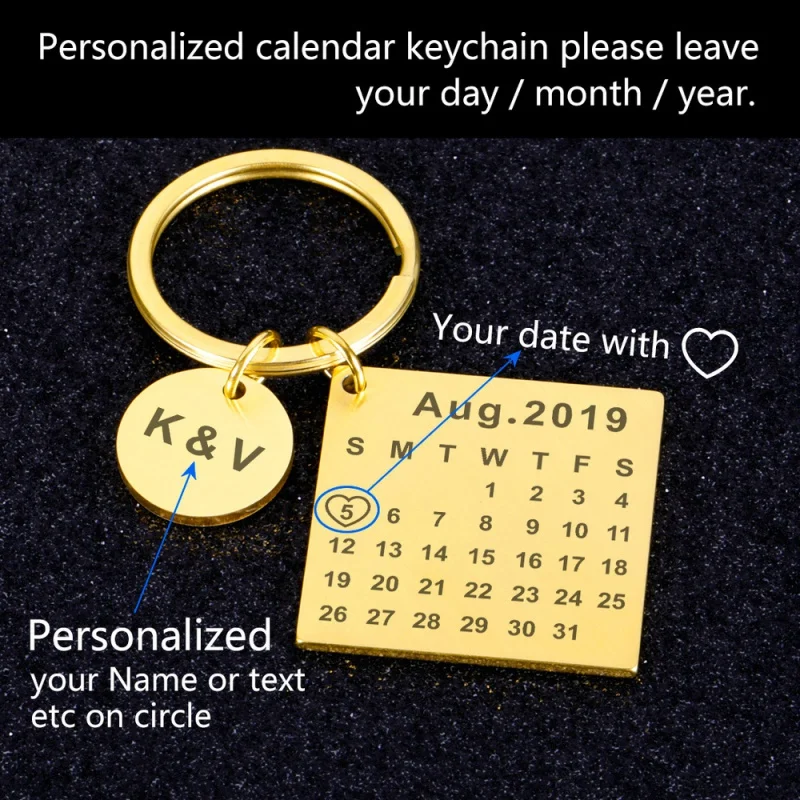 

DIY Personalized Custom Key Chain Engraved Calendar Date Keychain Private Hand Carved Keyring Gift for Boyfriend Girlfriend