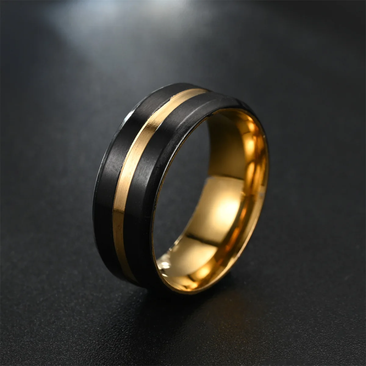 

New High-Grade Elegant Noble Black Titanium Steel Slotted Between Colorful Men'S Overlords Jewelry Ring