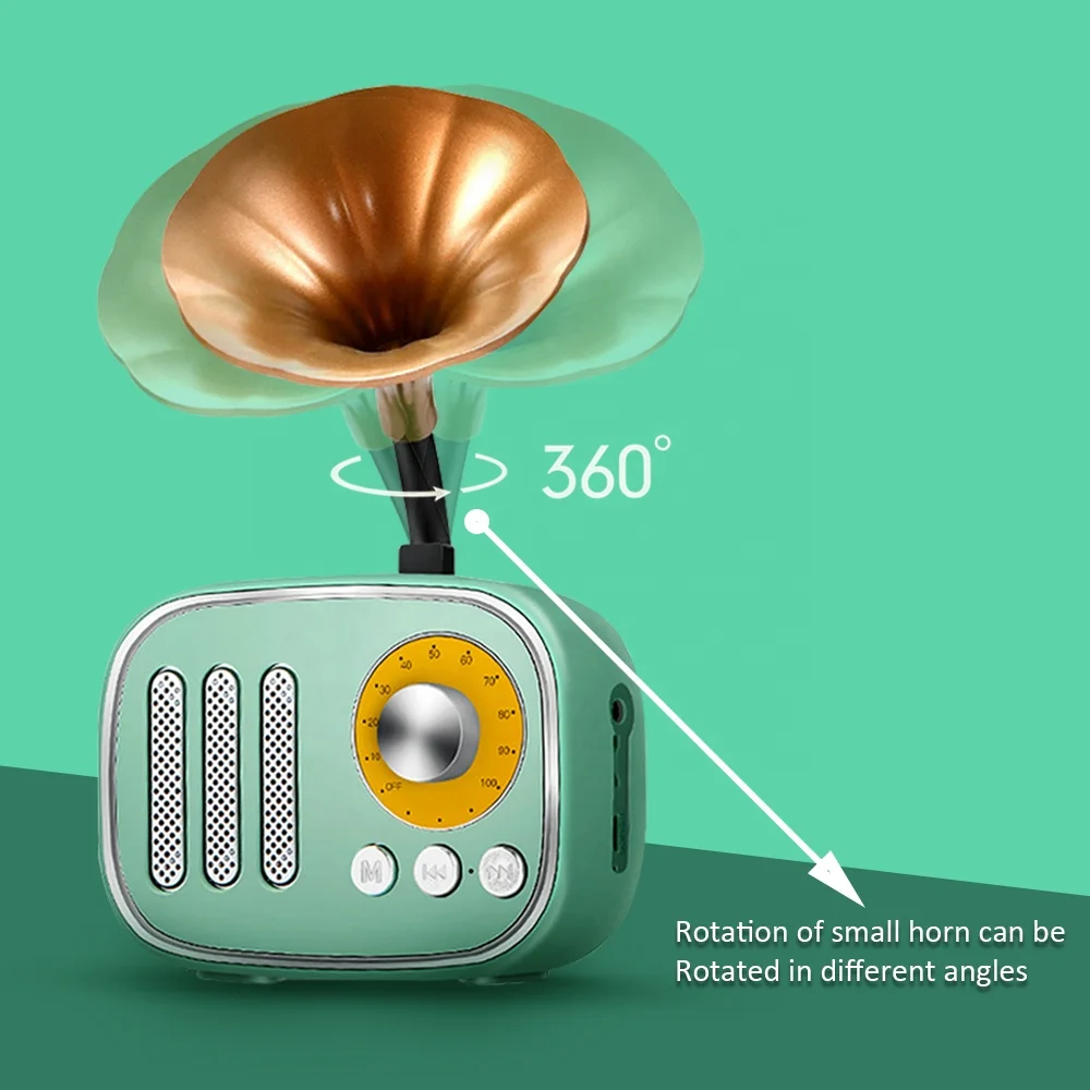 Стерео Беспроводная колонка в форме трубы стиле ретро BT Встроенная батарея 1200