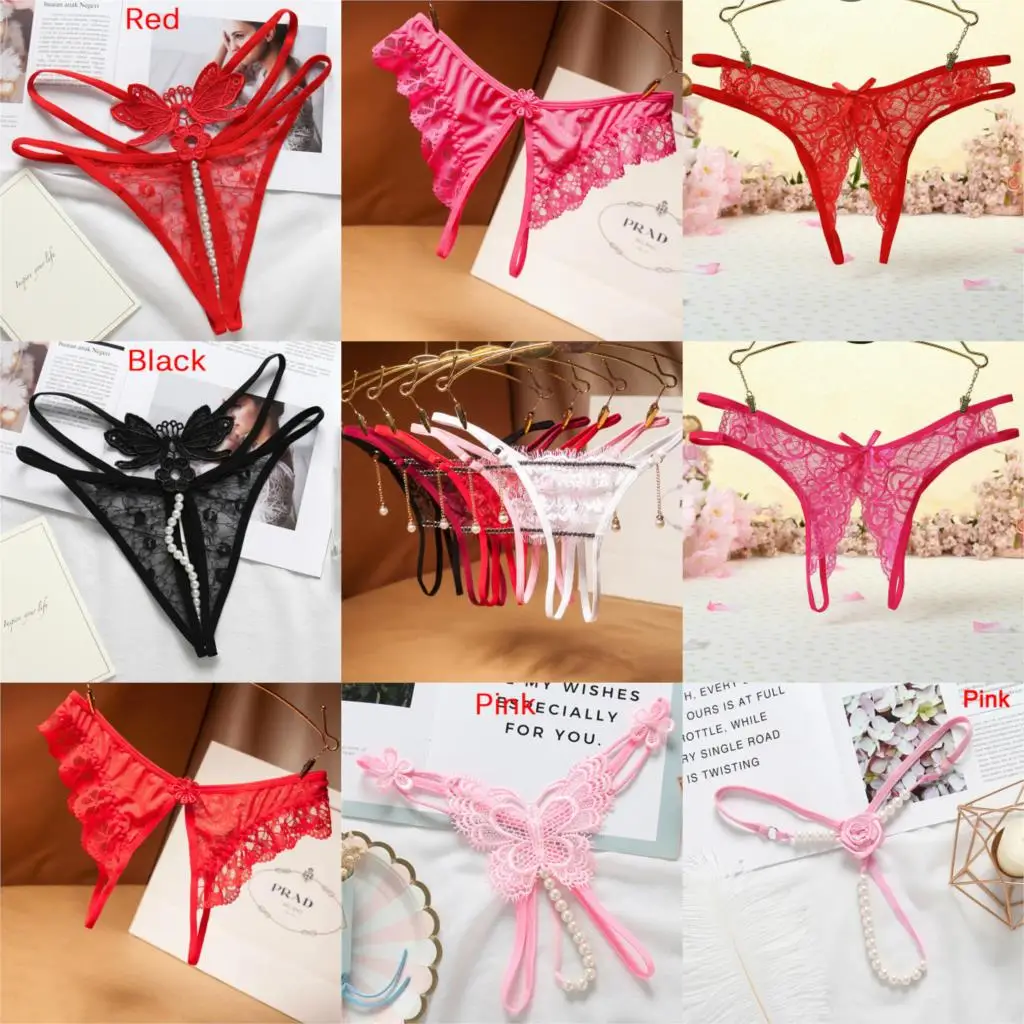 

Women's Pants Open Crotch Sexy Pearl Temptation Thongs Butterfly Erotic Lingerie G String Crotchless Briefs Panties For Sex