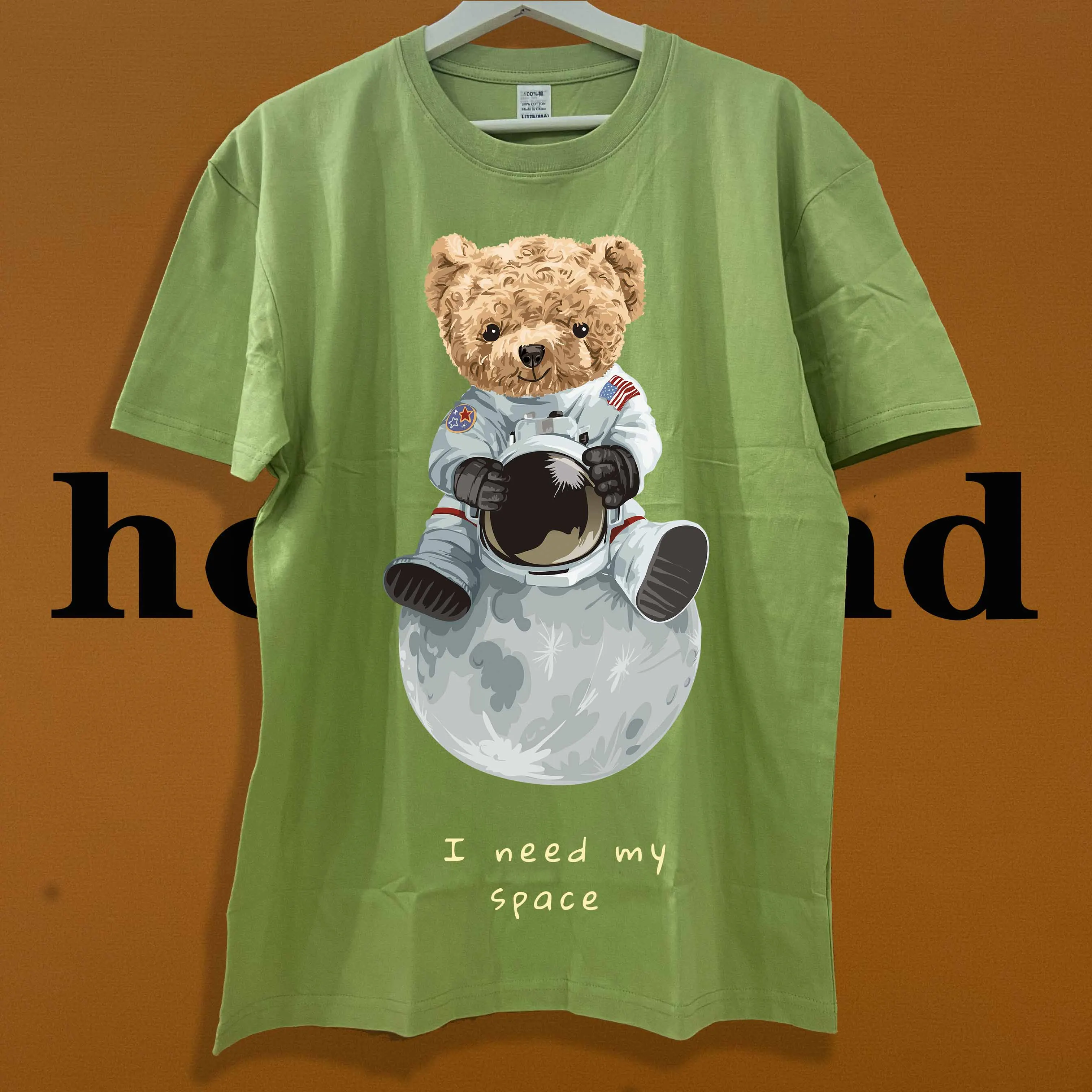 

Holifend Fashion Brand 100% Pure Cotton T Shirt Cool Bear Astronaut Space Short Sleeve Clothes For Men Women Top Tees Male