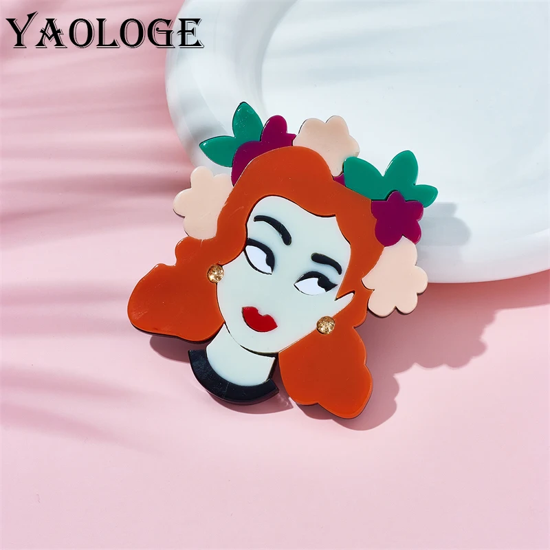 

YAOLOGE Acrylic Orange Hair Lady Brooches For Unisex Kids Lovely Pins Badge Accessory Newly Arrived Christmas Gift Jewelry Брошь