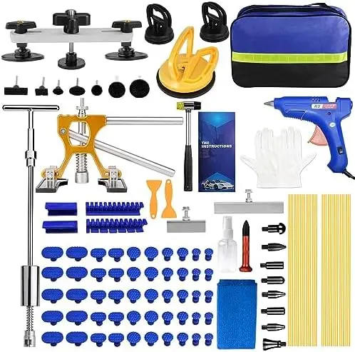 

97PCS Dent Puller Kit, Paintless Dent Removal Kit with T- Dent Puller, Golden Lifter, Bridge Puller, Dent Repair Kit for Car Den