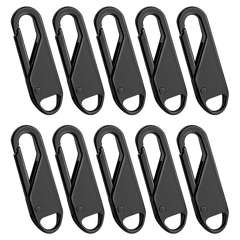 

10 Pcs Zipper Pull Replacement Zipper Repair Kit Zipper Slider Pull Tab Universal Zipper Fixer Metal Zipper Head (Black)