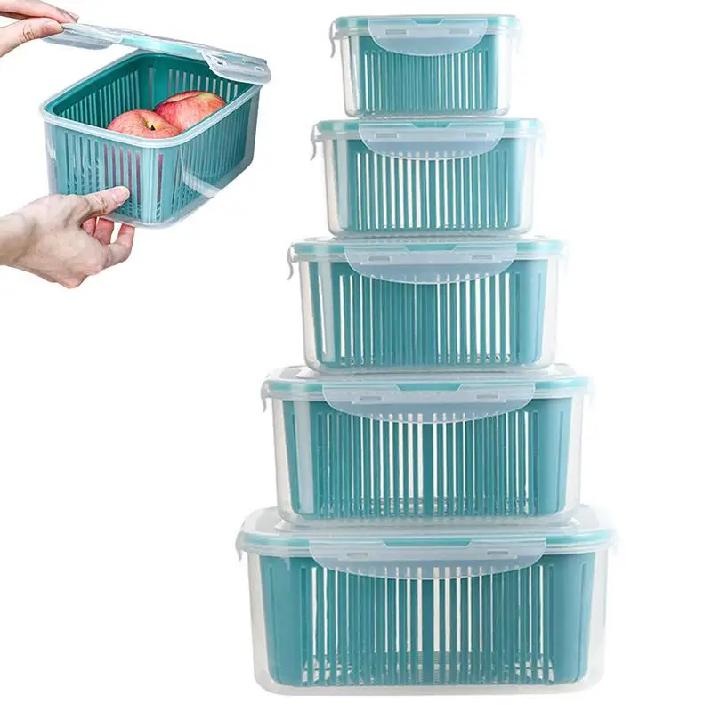 

Fruit Containers For Fridge 5 Pieces Fruit And Vegetable Storage Box Leakproof Food Storage Containers Produce Containers For