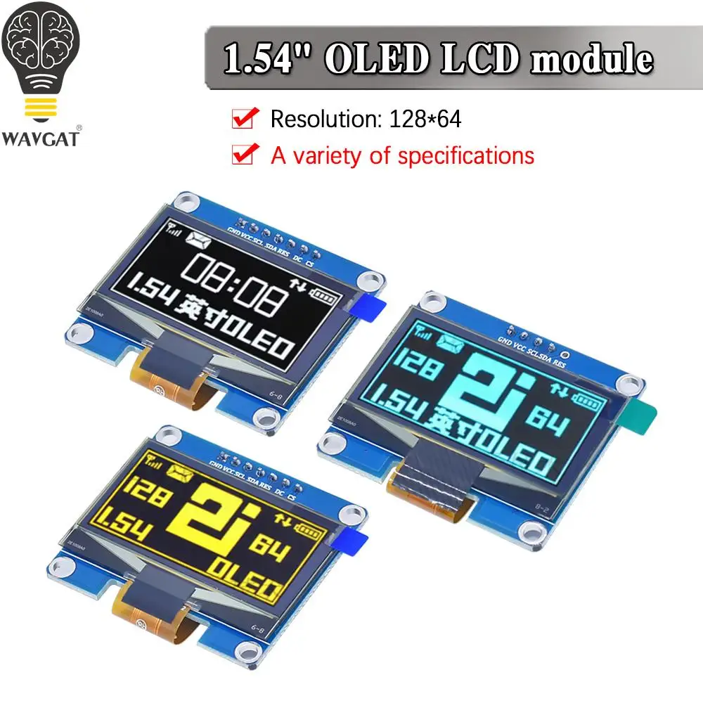 Светодиодный модуль O 1,54 дюймов, 1,54 ЖК-экран, модуль 12864 х 64 SSD1309 SPI/IIC I2C, интерфейс для Arduino, 4-контактный, 7-контактный