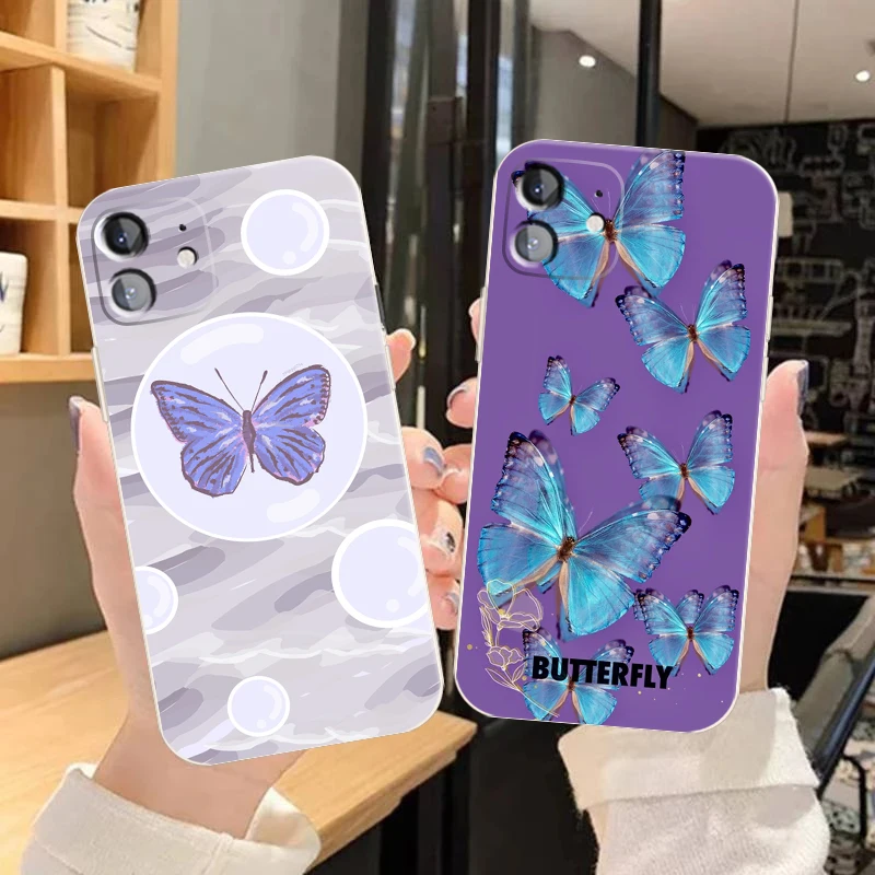 

Прозрачный чехол для телефона с фиолетовыми бабочками для iPhone 13, 11 Pro Max, 12 Mini, X, XR, XS, 5S 6S, 7, 8 Plus, SE, 2020, крутой мультяшный чехол-накладка