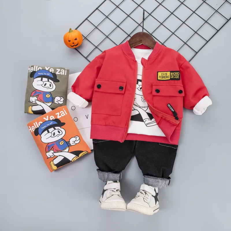 

3 шт., детский комплект одежды из куртки, рубашки и джинсовых брюк