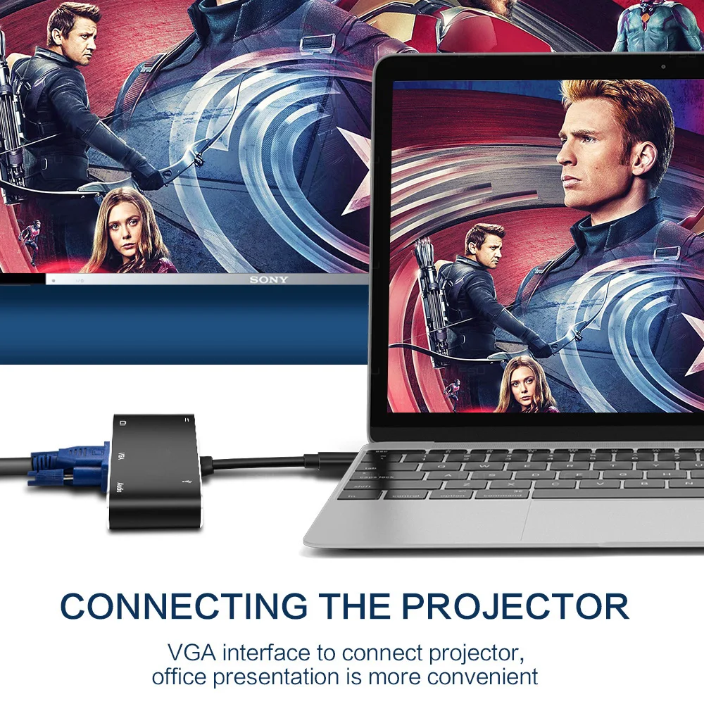 USB C HDMI-совместимая док-станция типа к VGA Thunderbolt 3 для MacBook Samsung S9/S8 Huawei Mate 20 P20 Pro |