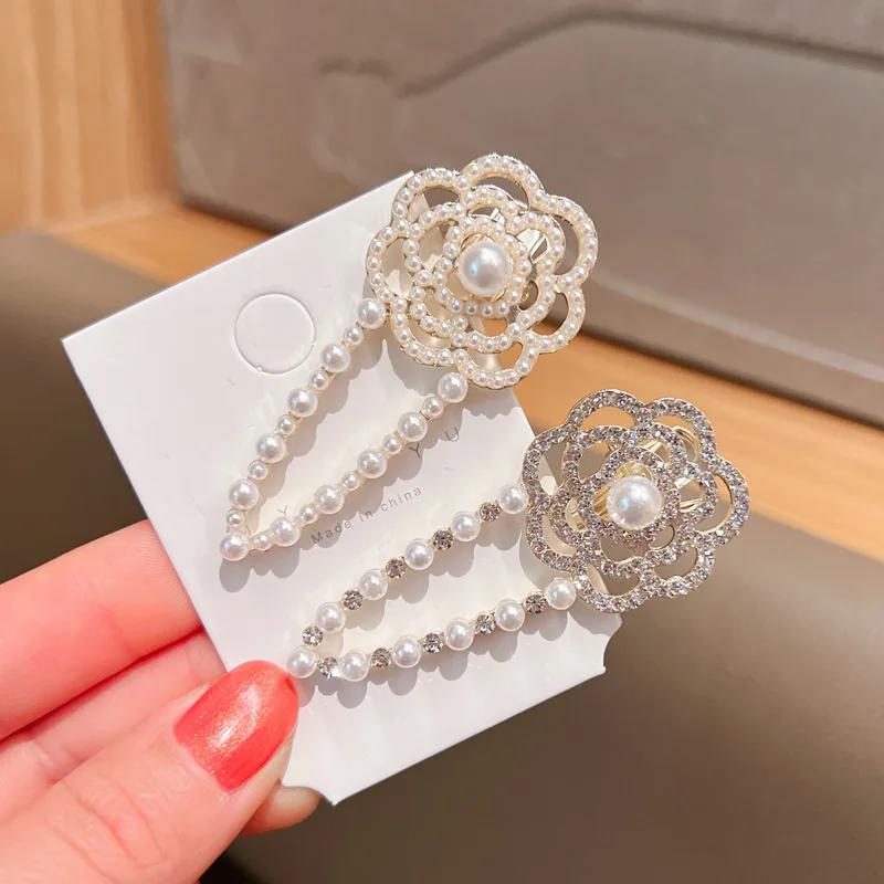 

Luxury Pearl Rhinestone Camellia Hair Barrettes Clips Cute Hairpin Hairgrips Barrette Fashion Hair Accessories for Women Girls