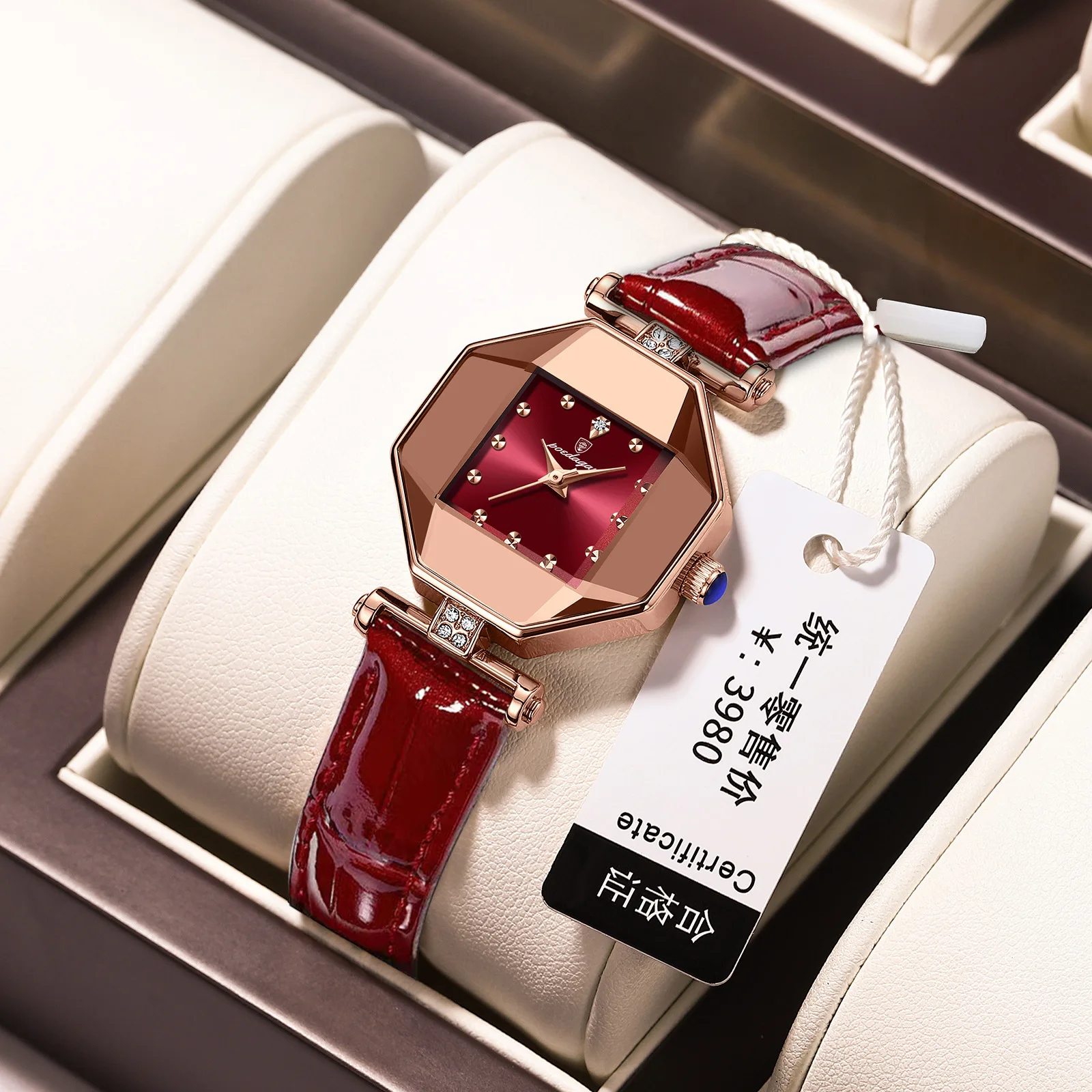 New Women's Ultra thin Creative Design Quartz Watch Simple Style Versatile Belt Watch Polygonal Design Natural Fritillaria Dial