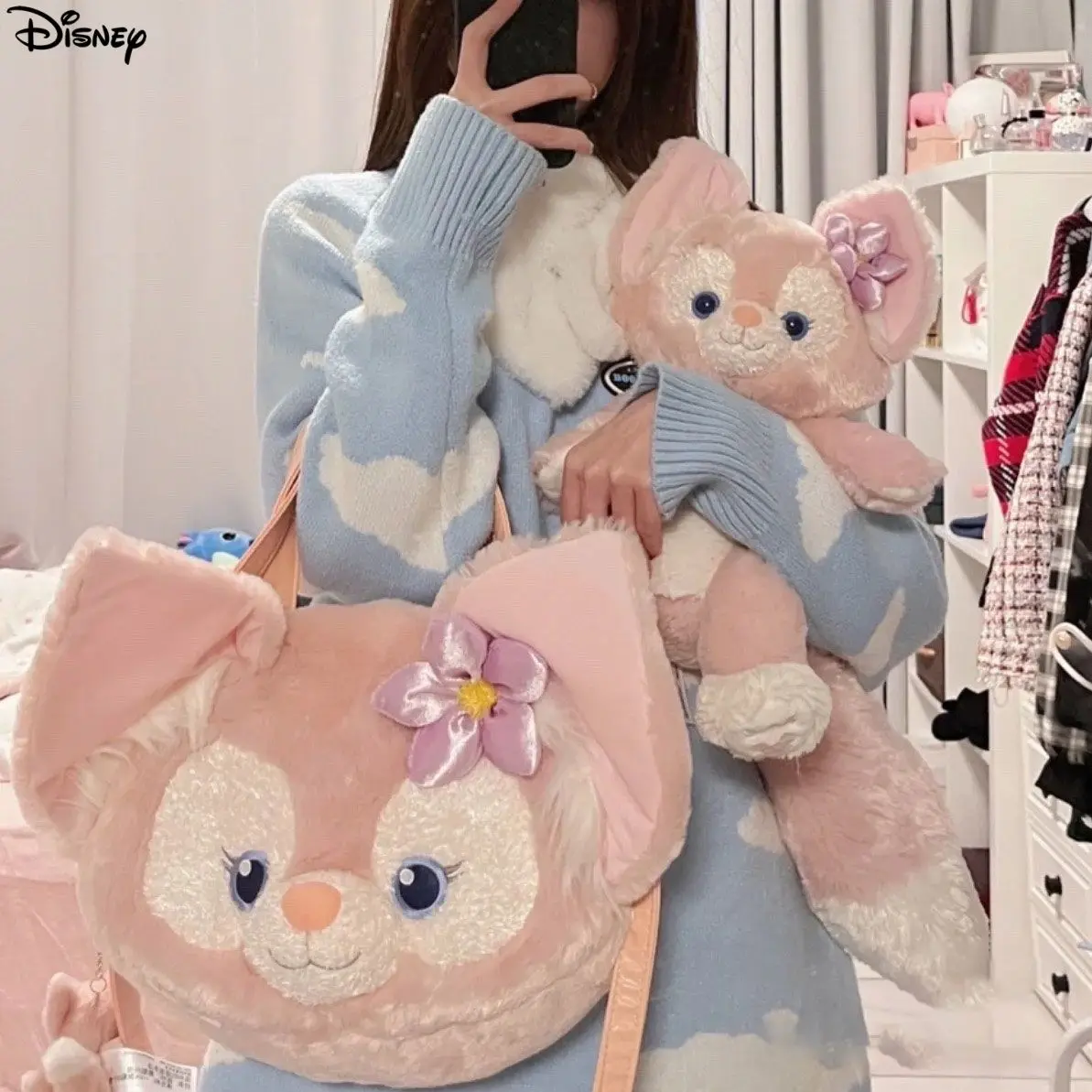 

Disney Linabell Big Head Bag Pink Plush Backpack Doll Lolita Messenger Bag Luxury Designer Handbag For Women Y2k Girls Tote Bag
