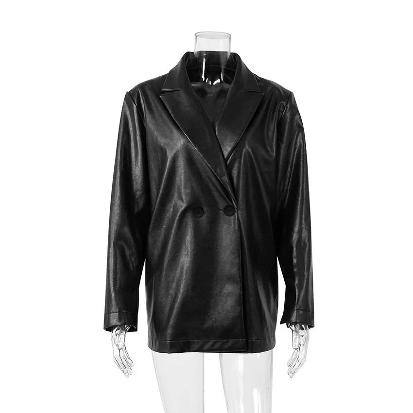 Autumn and Winter New PU Leather Clothes Street Fashion Matte Leather Suit Long Sleeve Loose and Simple Coat for Women