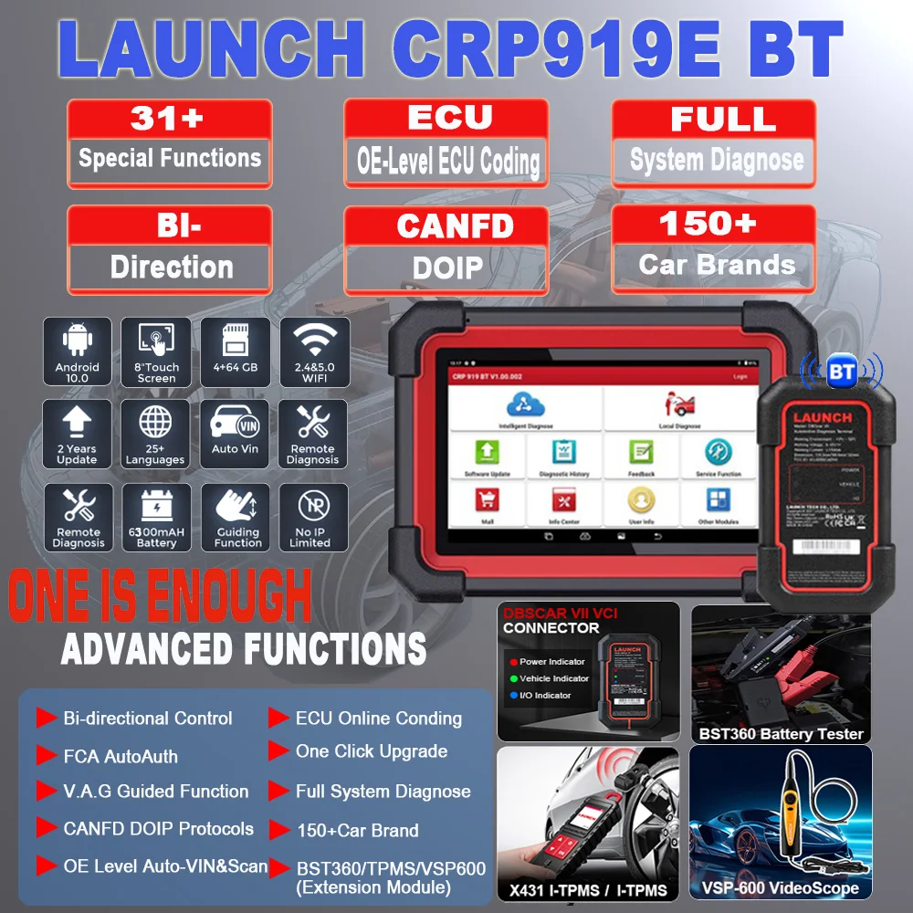 Фото Профессиональный анализатор двигателя LAUNCH CRP 919E 919x BT Doip SDK ECU Key ABS программатор диагностический инструмент для всех автомобилей BMW BENZ №2