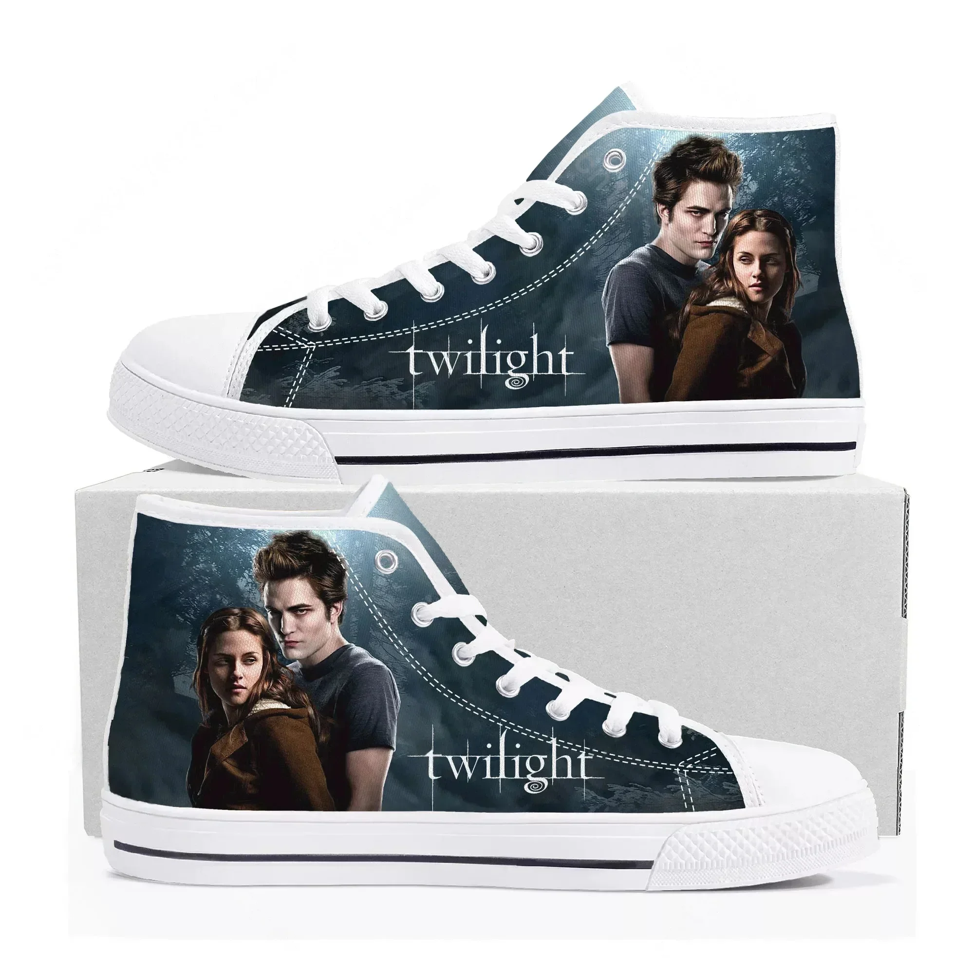 Фото Кроссовки High Top из коллекции «Сага о сумерках» для мужчин, женщин и подростков, высококачественные повседневные кеды из канваса, обувь на заказ, индивидуальный дизайн №2