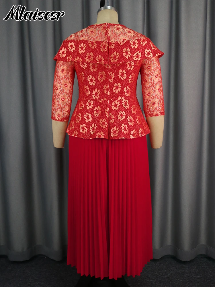 Mlaiscsr Новое Красное Кружевное лоскутное платье с принтом плиссированное