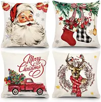 Christmas PillowCovers 18x18 Inch Set of 4 Decorative Christmas Throw Pillowcase Linen Cushion Case for car chair sofa HomeDecor