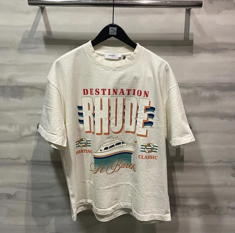 

2023 US Street Brand Rhude Summer Yacht Logo Printed Women Men T shirts tees Oversized Men Casual Cotton short Sleeve T shirt