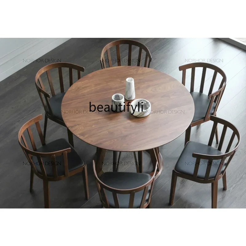 R11 Северная Америка Черный орех Деревянный круглый стол Обеденные столы и стулья