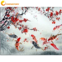 chenistory diy oil painting by numbers animal on canvas with frame drawing adults pictures paint by number carp coloring decor