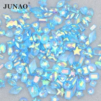 junao 10g mix size mix shape transparent aquamarine ab flatback resin rhinestone nail art stones gems diy non hot fix strass
