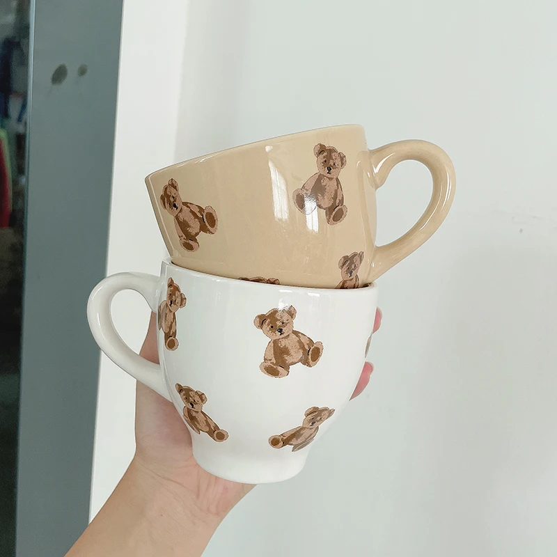 

Korean Ins Chubby Cream Bear Mugs Cute Couple Ceramic Coffee Cup Ice Cream Bowl Fruit Salad Bowls Breakfast Bread Milk Mug