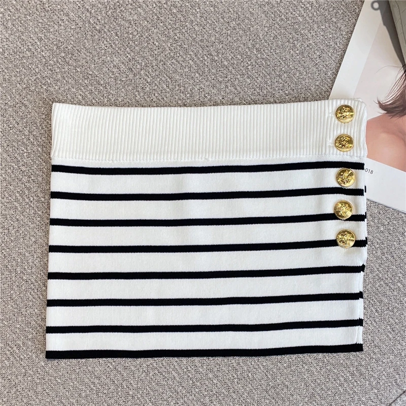 

Женский топ в полоску, Трикотажный жилет с золотой пряжкой в Корейском стиле, лето