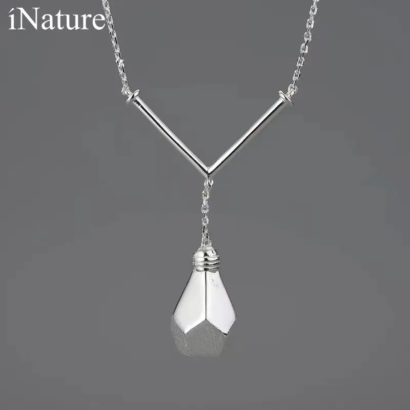 

INATURE Fashion Bulb Geometric Pendant 925 Sterling Silver Choker Necklace For Women Jewelry Gift