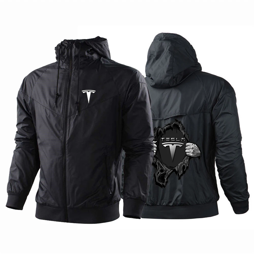

2023 New Men's Tesla Printing Fashion Splicing Windbreaker Jacket Comfortable High Quality Leisure Slim All-Match Hoodies Coat