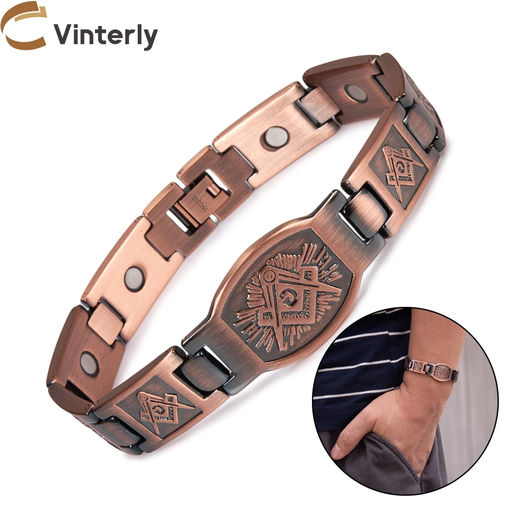 

Магнитный медный браслет Vinterly, магнит викингов для облегчения артрита, Мужская цепь для рук, винтажный браслет для идентификации, здоровье, энергия, ювелирные изделия для мужчин
