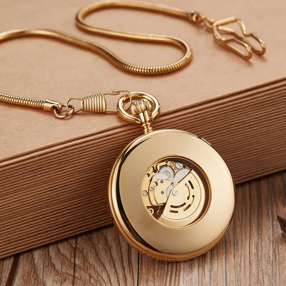 uxury Copper Golden Silver Automatic Mechanical Pocket Watch Clock Fob Chain Watch Men Roman Numbers Clock Pocket watches