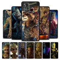the avengers hero groot for xiaomi redmi note 11 10 11t 10s 9 9s 8 7 5g 4g silicone soft tpu black phone case coque capa cover