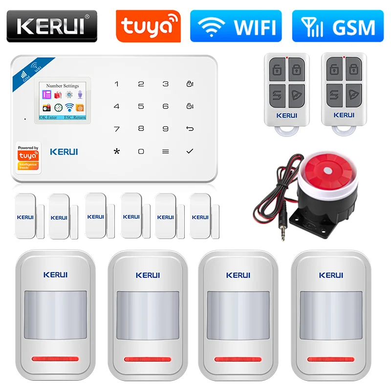 KERUI Home Security Alarm System W181 GSM WIFI Connection Mobile APP Receiving Color Screen Wireless Security Burglar Alarm Kit
