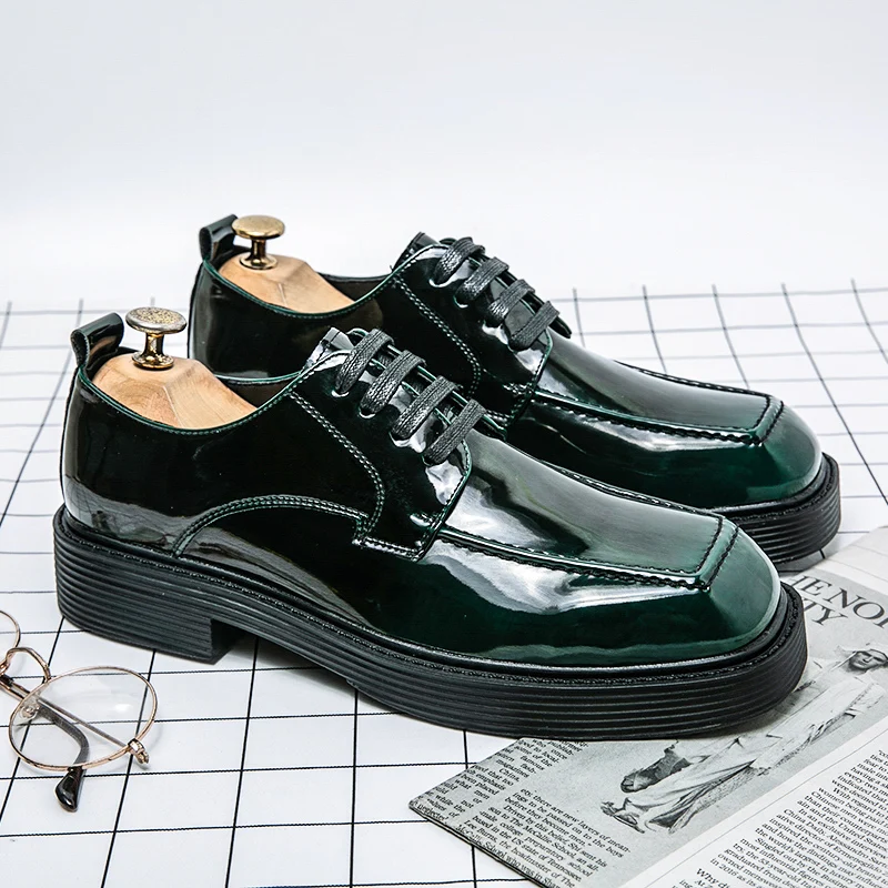 

Men Casual Leather Shoes Business Men's Fashion Breathable Oxfords Lace-up Solid Office Shoes Mens Party Thick Bottom Shoes Men