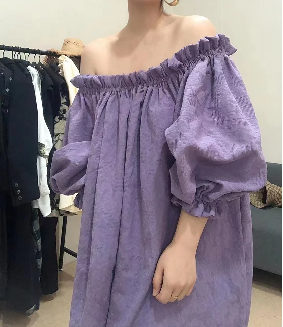 

Женское платье-рубашка SuperAen, винтажное жаккардовое Хлопковое платье с открытыми плечами и вырезом лодочкой, осеннее платье с рукавами-пузы...