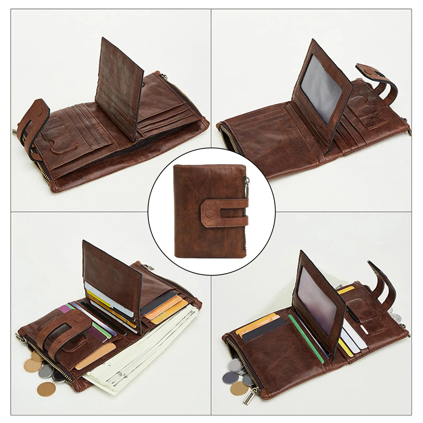 

Soft Men RFID Blocking Wallet Leather W/ Zipper Snap Multi Card Slots Bifold Multi Card Holder Coin Purse