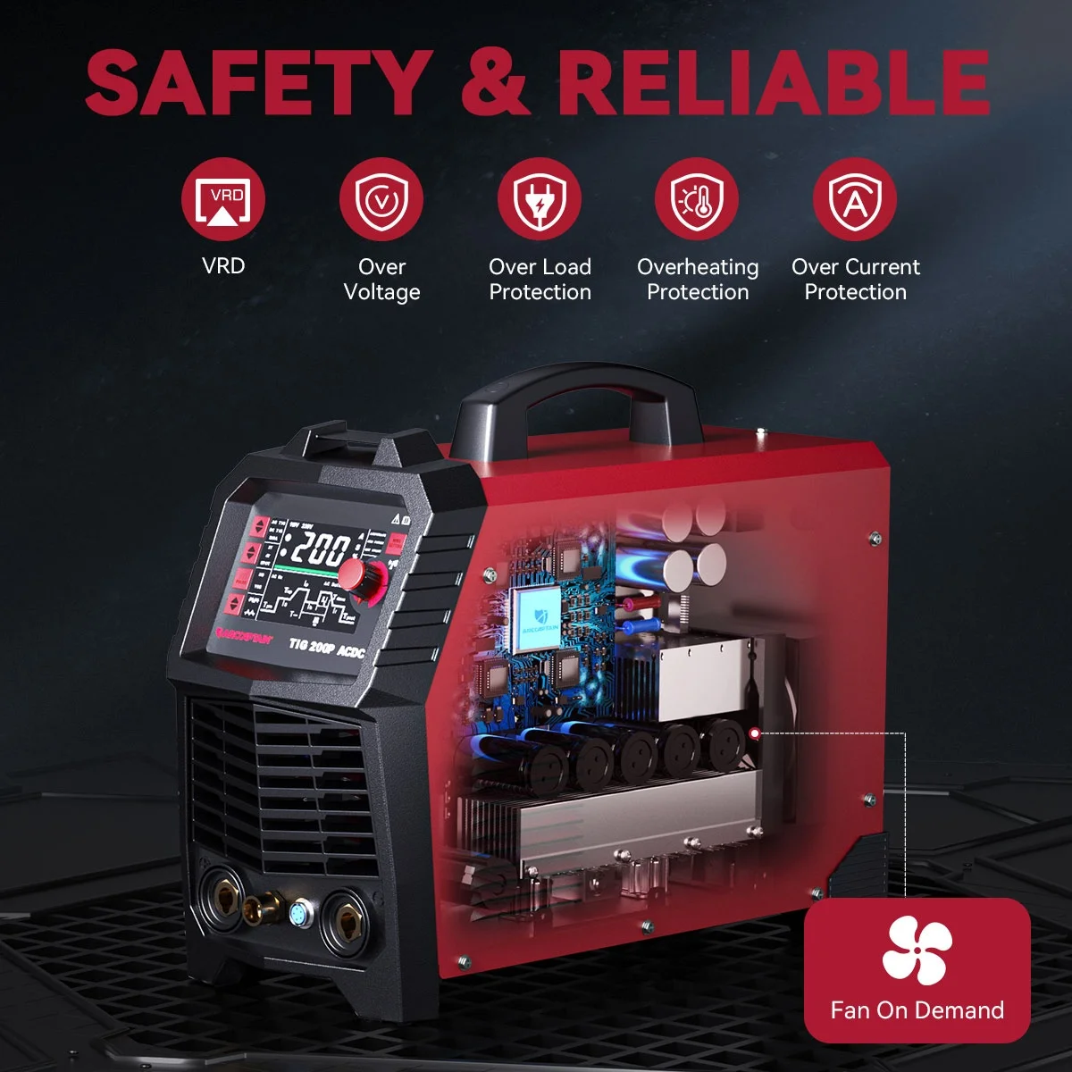 ARCCAPTAIN AC/DC Аппарат для алюминия Tig 7-в-1 Импульсный квадратный треугольный