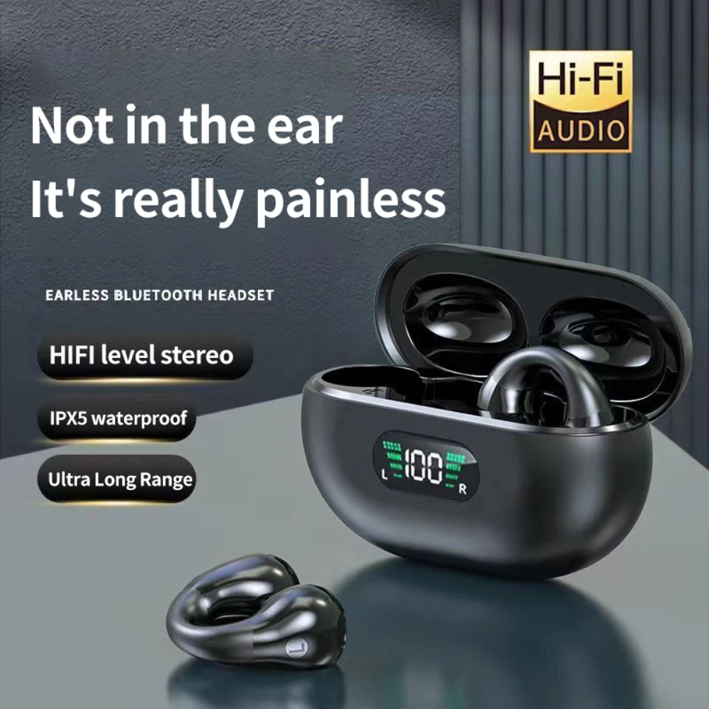 

Waterproof Earphone Clip-on-ear Denoise Not Hurt Ear -compatible Headset Bone Conduction Ear Shaped Earbuds