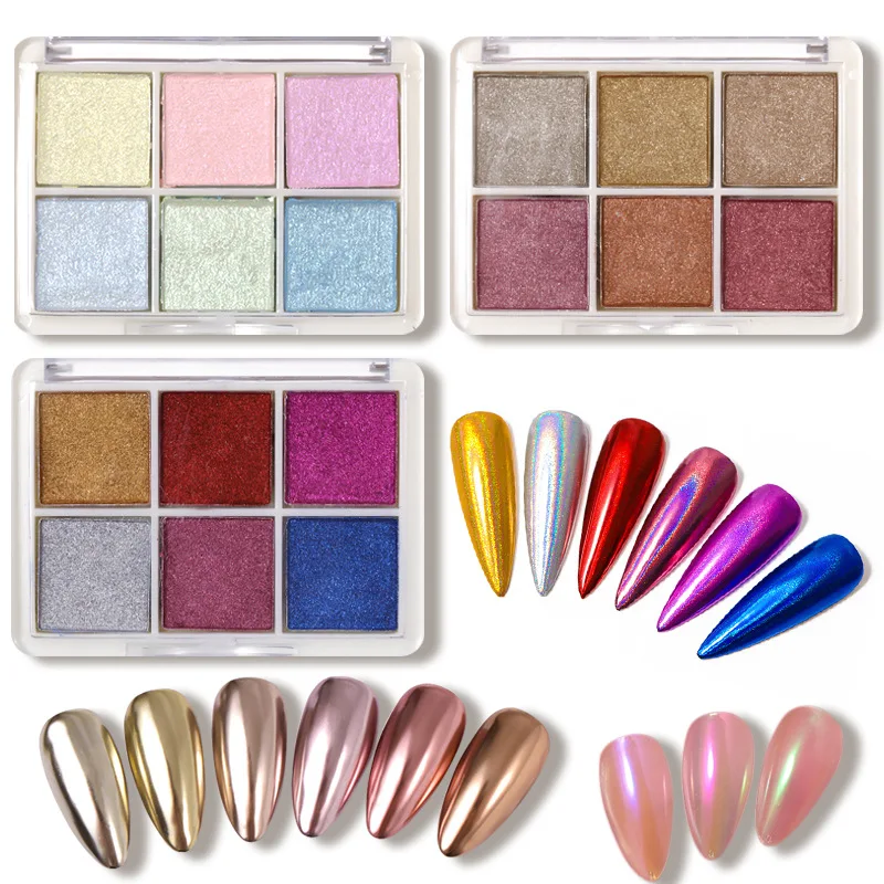 

6 Colors Holographics Laser Aurora Solid Mirror Nail Glitter Powder Nails UV Gel Polish Pigment Nail Art Decorations Accessories