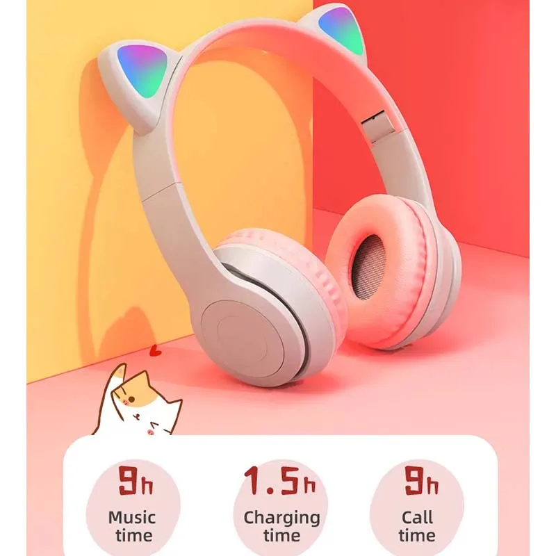 

Беспроводные наушники P47Wireless со вспышкой, наушники-вкладыши с кошачьими ушками, BT 5,0, Hi-Fi стерео, лучший подарок, Детская гарнитура, Поддержка...