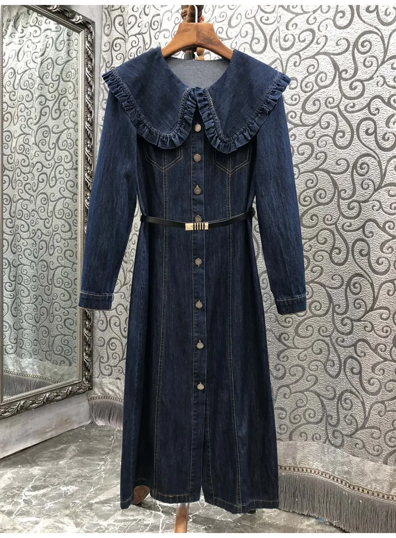 

Женское джинсовое платье с воротником «Питер Пэн», на пуговицах