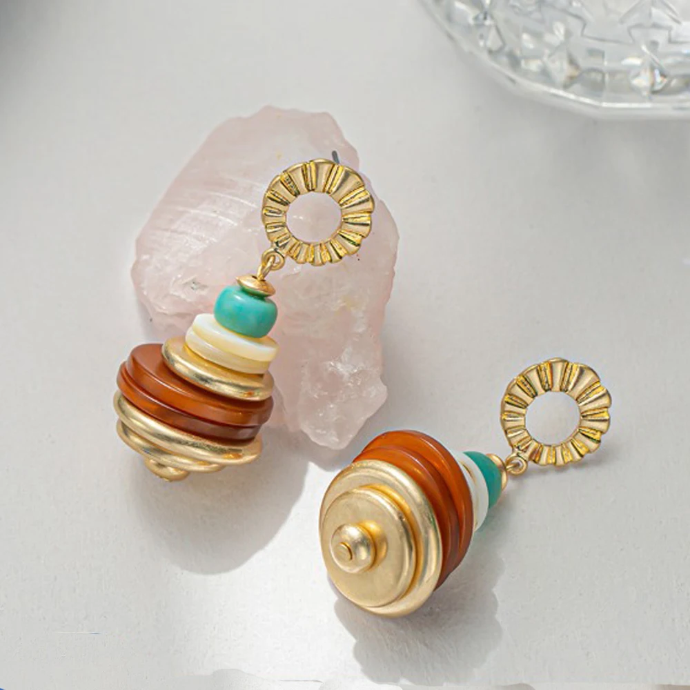 

Renya 2022 Fashion New Trendy Resin Drop Earring Hollow Round Post Turq Stone Earrings for Women Female Elegant Festival Jewelry