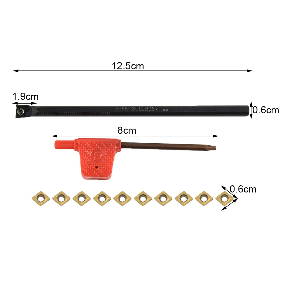 

Lathe-Boring Turning Holder CCMT060204 Insert Carbide Inserts S06K-SCLCR06 S06K-SCLCR06 Tool Holder Steel T8 Wrench