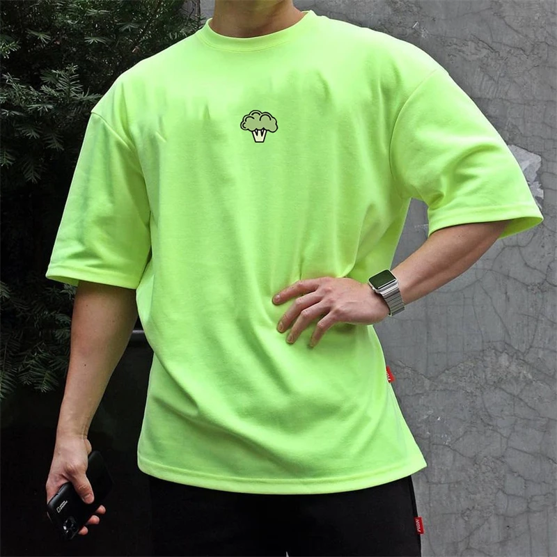 

Ropa de tendencia de moda para hombre, Camiseta deportiva informal holgada de algodón de talla grande con cuello redondo y estam