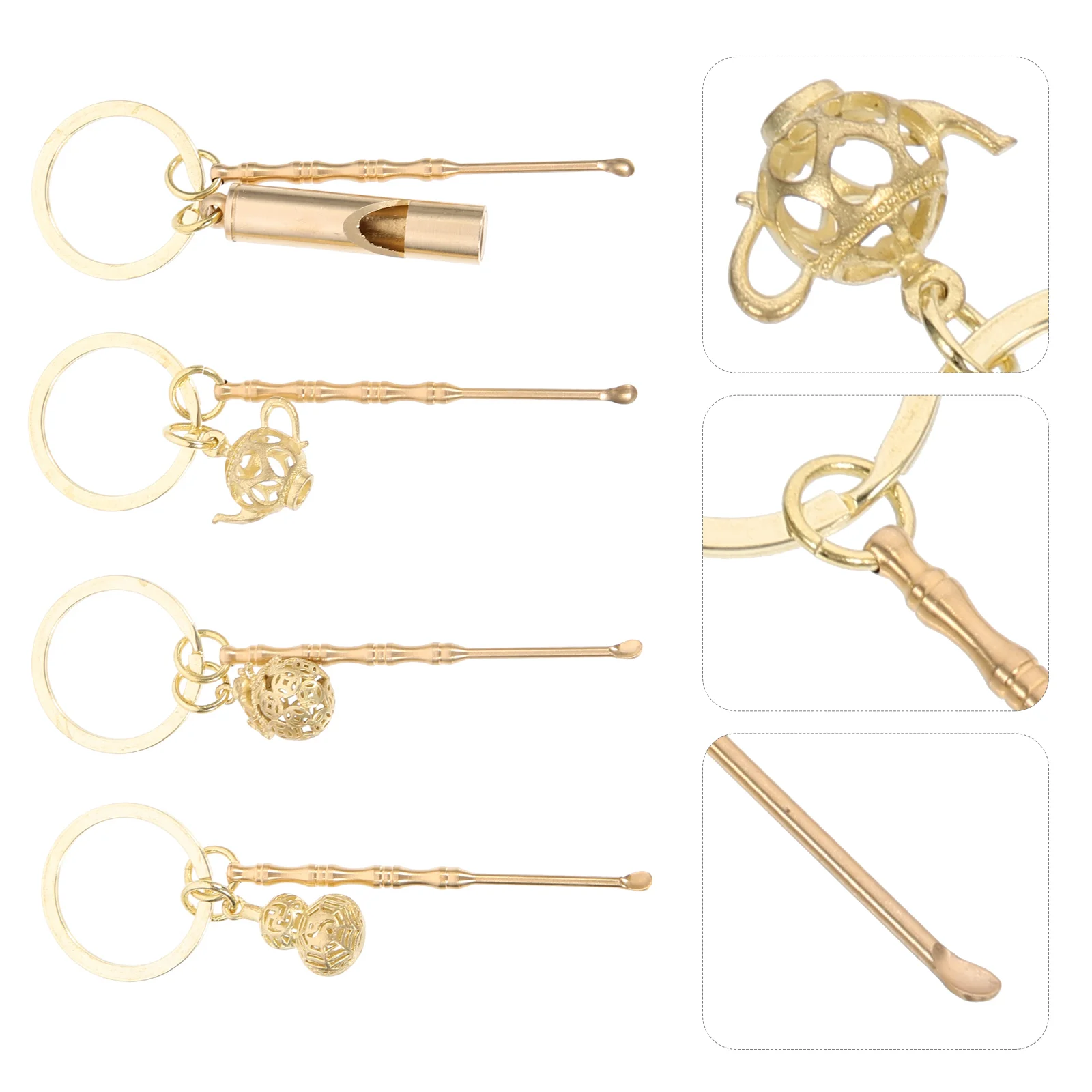 

4Pcs Portable Ear Spoons Metal Ear Pick Tools Multi-function Tiny Spoons Keychain Pendants